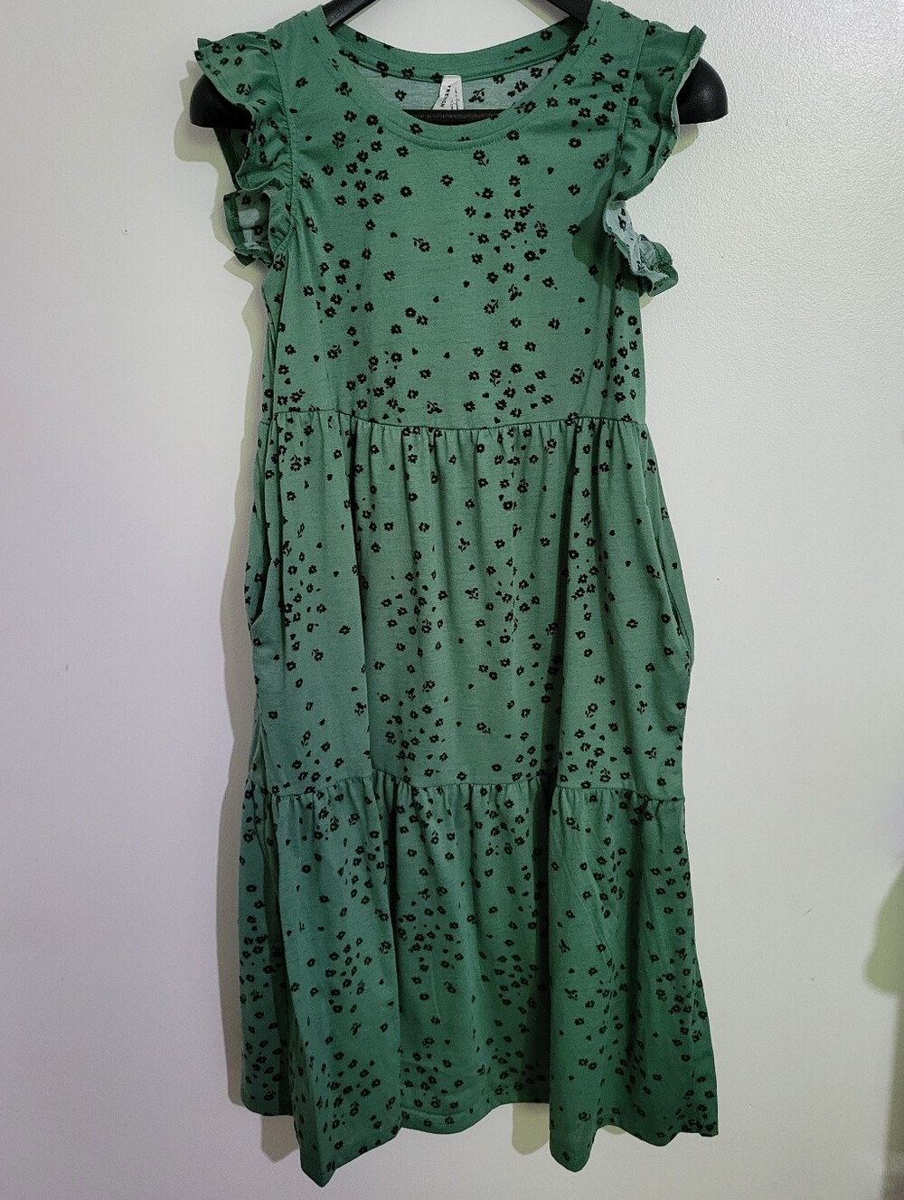 French Twist Green Floral Ruffle Midi Dress Size S